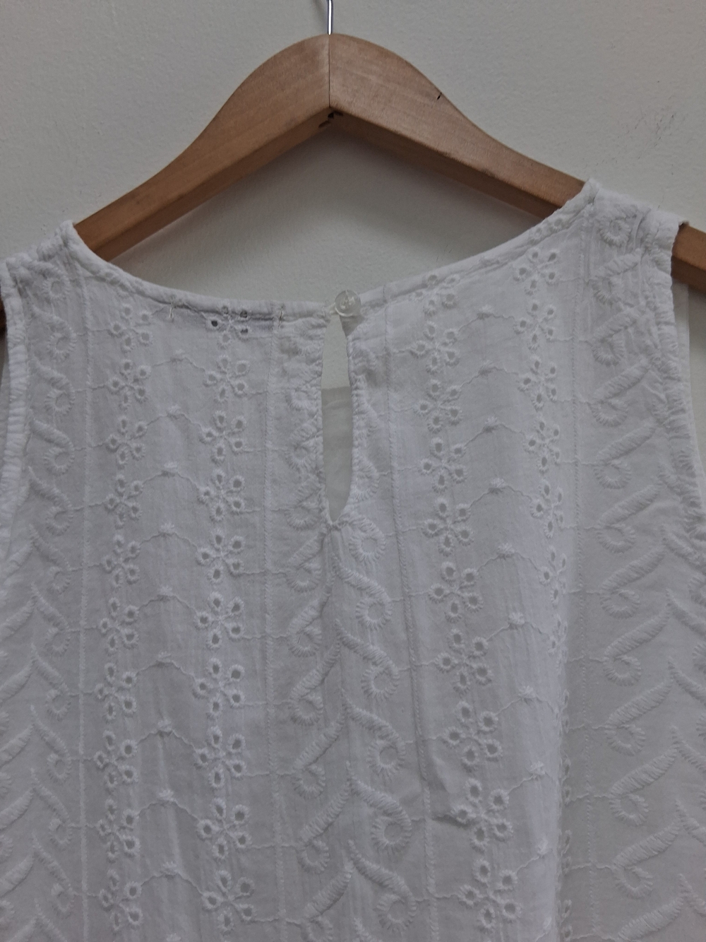 Valentina Naldi White Eyelet Cotton Sleeveless Drop-Waist Dress Size Large - Picture 5 of 12